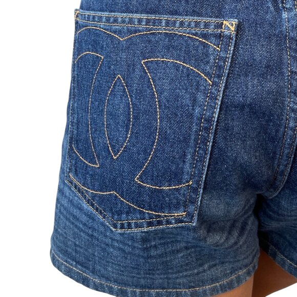 CHANEL Vintage P47482 CC Mark Logo Denim Short Pants #36 Blue [106477] - Picture 4 of 12